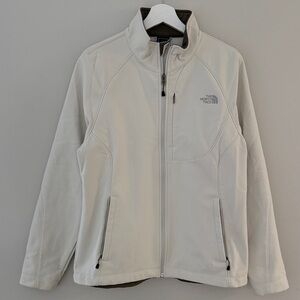 The North Face Women XL Off White Brown TrimToggle Mock Neck Zip Up Jacket